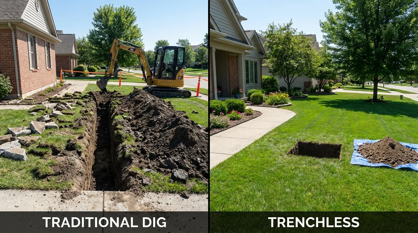 Trenchless sewer repair with minimal yard damage versus traditional excavation in Oakhurst, NJ
